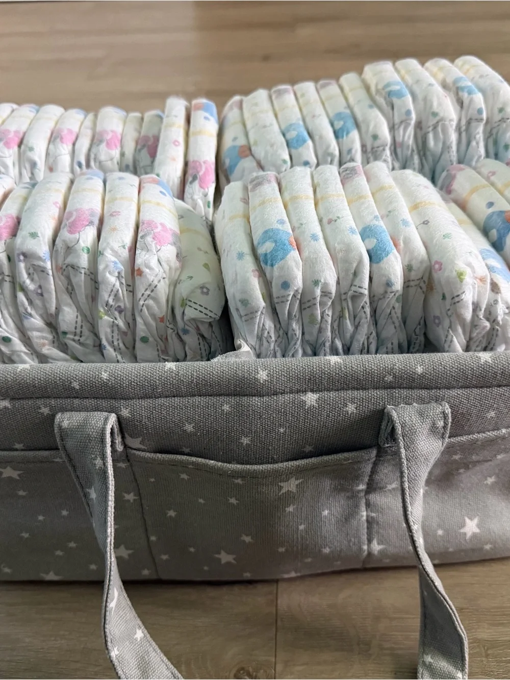 Gray Star-Pattern Diaper Caddy Tote - Home Accents